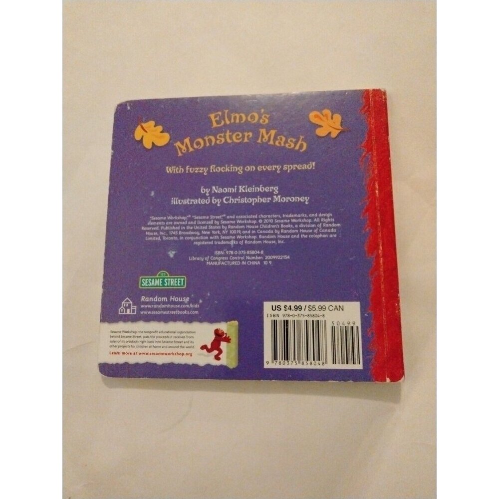 Elmos Monster Mash Sesame Street Board Book Fuzzy Flocked Pumpkins Touch Feel - Picture 7 of 9